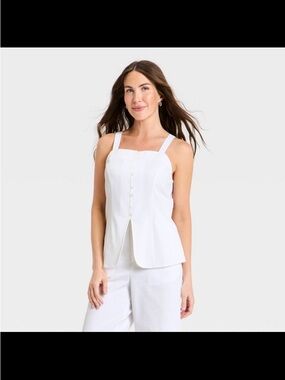 Women's Sleeveless Faux Linen Vest - A New Day